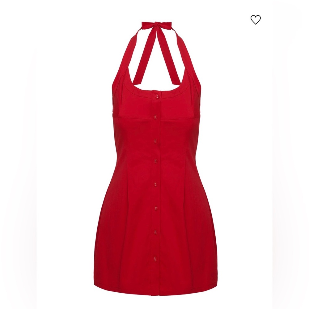 Halter Button-Front Red Mini Dress - image 5